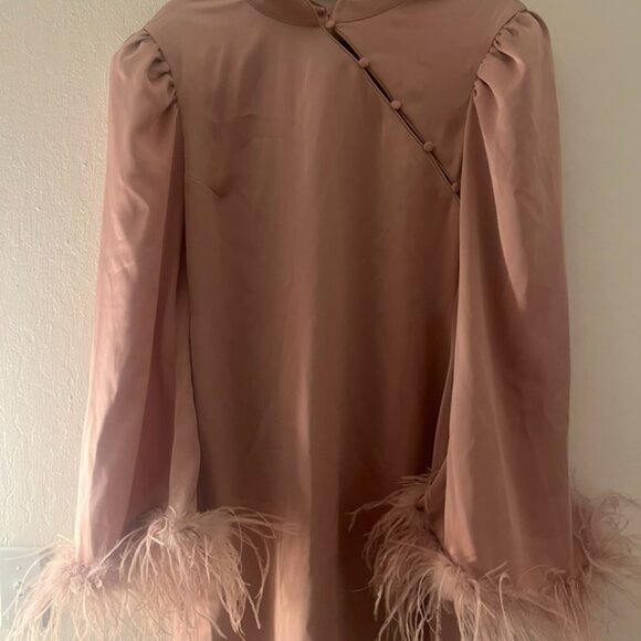 De La Vali Limousine feather-trim dress Pink satin size us 10 - Picture 3 of 7